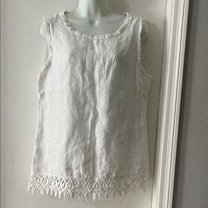 Valentina  Naldi White Lace Trim linen Tank Top